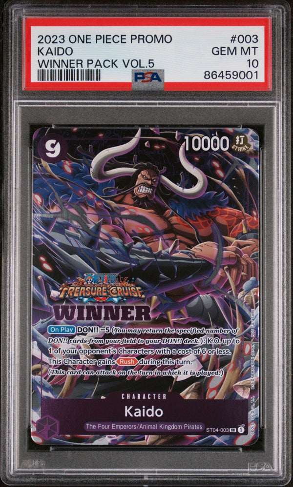 Carte One Piece PSA 10 GEM MINT - 2023 ONE PIECE PROMO #003 KAIDO WINNER PACK VOL.5 – japonais | JapanResell