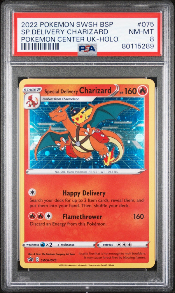 Carte Pokémon PSA 8 NM-MT - 2022 POKEMON SWSH BLACK STAR PROMO #075 SPECIAL DELIVERY CHARIZARD POKEMON CENTER UK HOLO – japonais | JapanResell